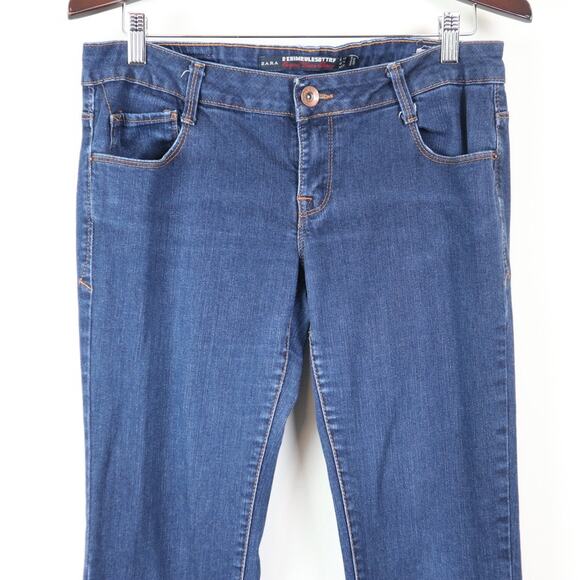 Zara Size 10 Skinny Jeans Denim Low Rise 5 Pocket Stretch Dark Blue - Picture 2 of 10